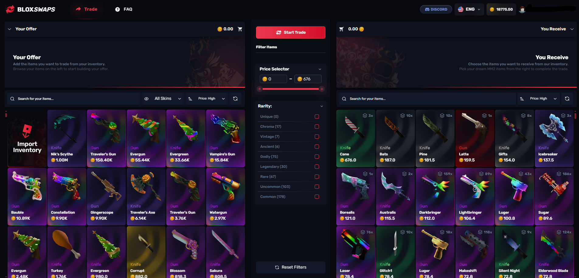 An image of the trading platform BloxSwaps.