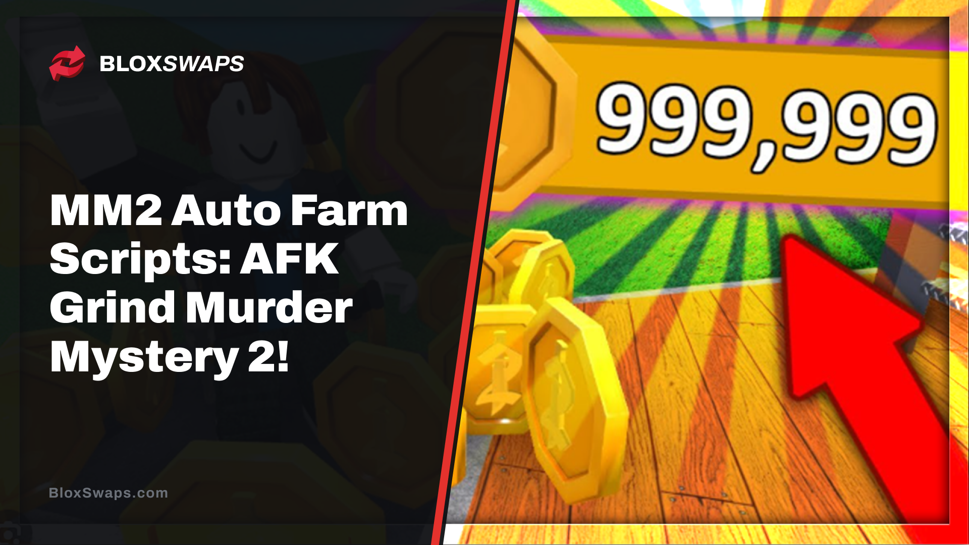 An image of a bacon haired Roblox character farming coins in MM2.