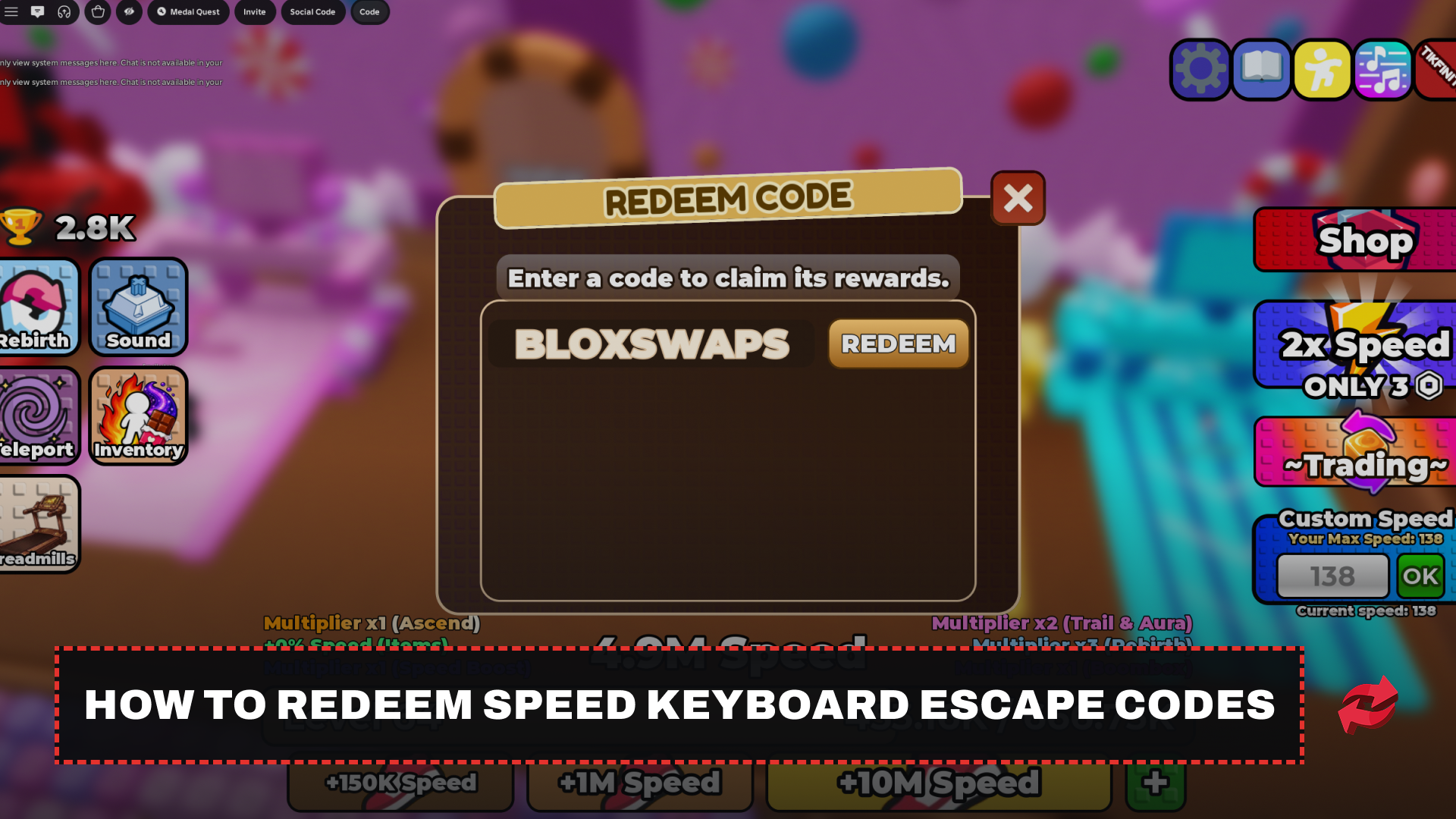 Speed Keyboard Escape Code Redemption Menu