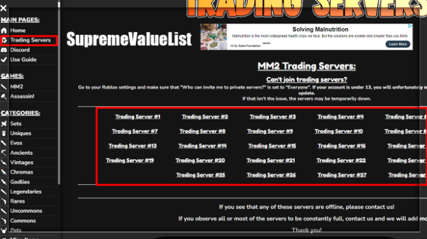 An image of all the trading servers offered by SupremeValueList.