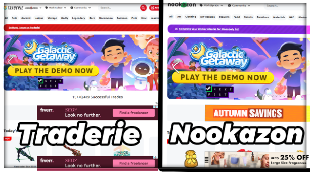 Displaying the similarities between Traderie and Nookazon